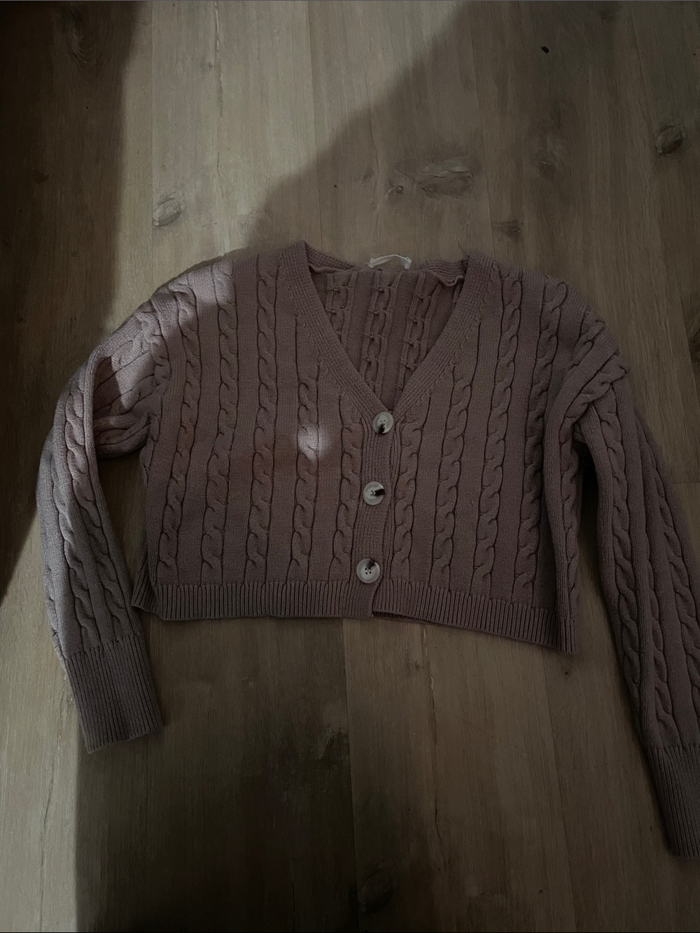 Altar'd State Dusty Mauve Cable-Knit Cropped V-Neck Cardigan